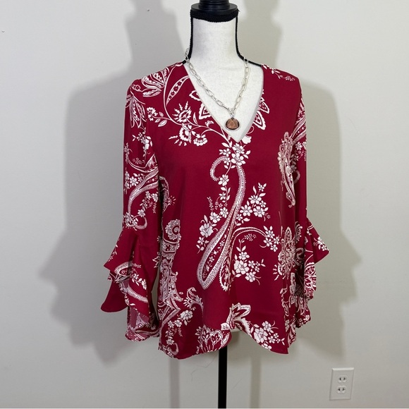 VINCE COMUTO tunic in a beautiful burgundy with white in med - Picture 1 of 15